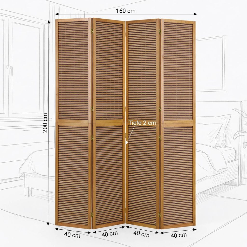 Homestyle4u XL Paravent Raumteiler Bambus Holz Braun