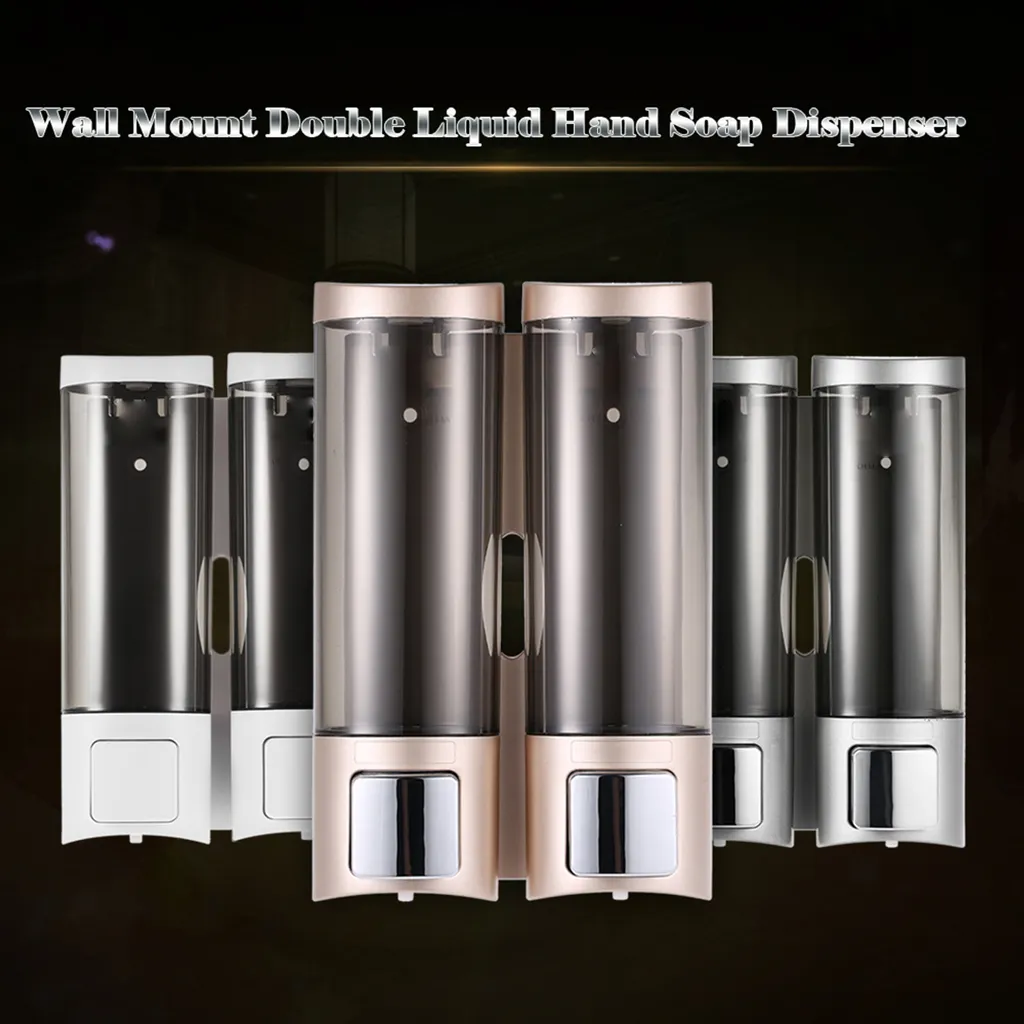 Distributeur de savon mural double 2x200 ml pour liquide et shampoing