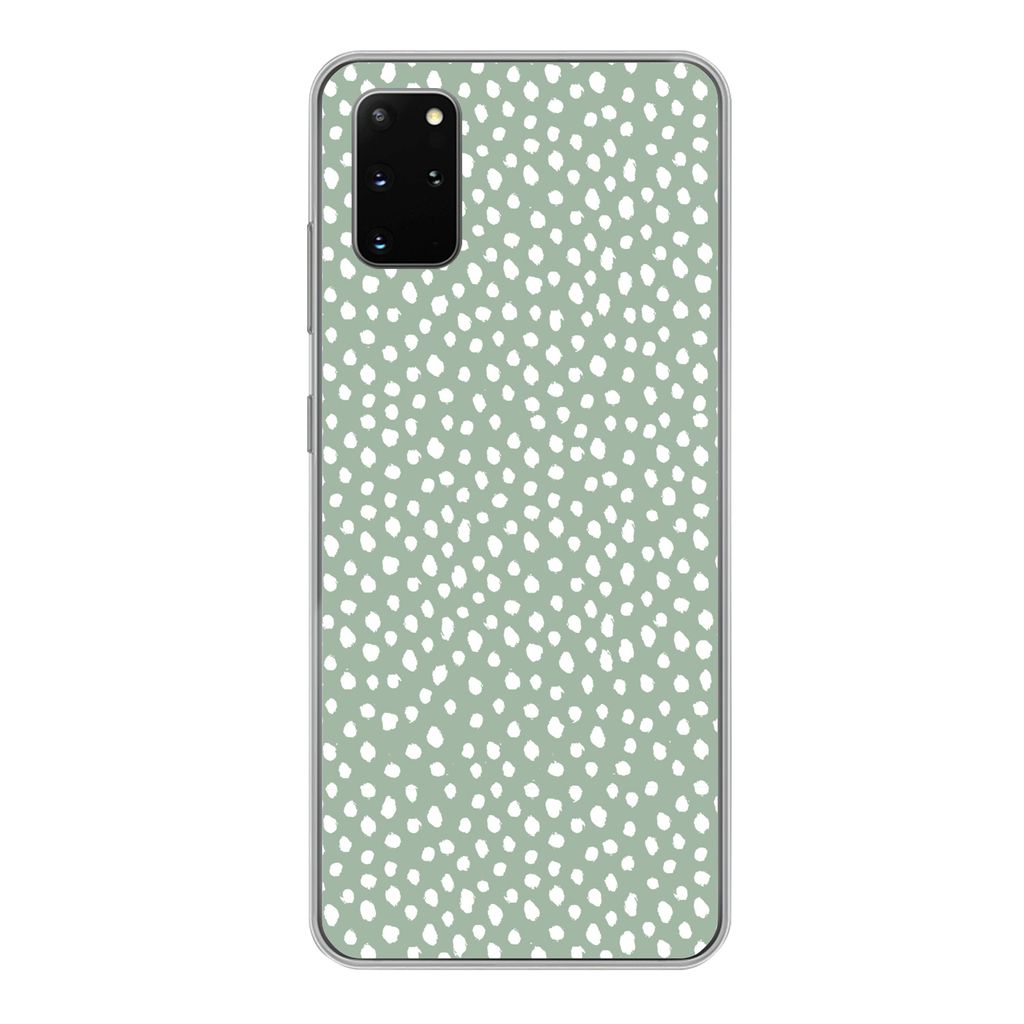 MuchoWow Handyhülle Schutzhülle Hülle für Samsung Galaxy S20 Plus Polka dots - Grün - Weiß Silikon Softcase Handy Hülle - Hartschale
