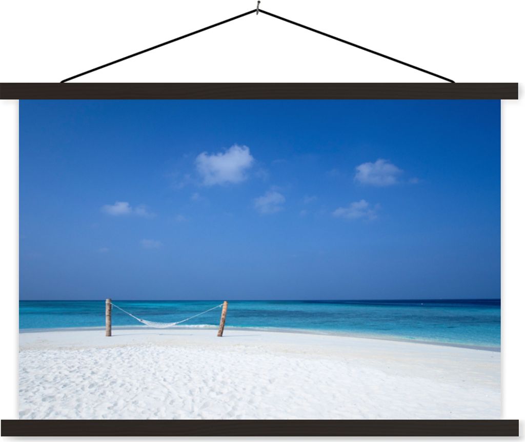 MuchoWow Textilposter Strand - Hängematte - Himmel 60x40 cm mit schwarzem Rahmen - Hölzernes