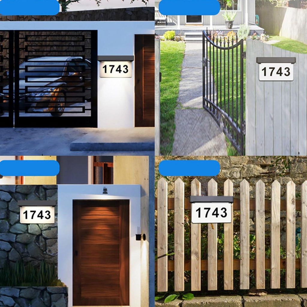 Outdoor Solarbetriebene Hausnummernschild IP65 Wasserdicht Adressschild für Gartentor Zaun Wand Straße Park