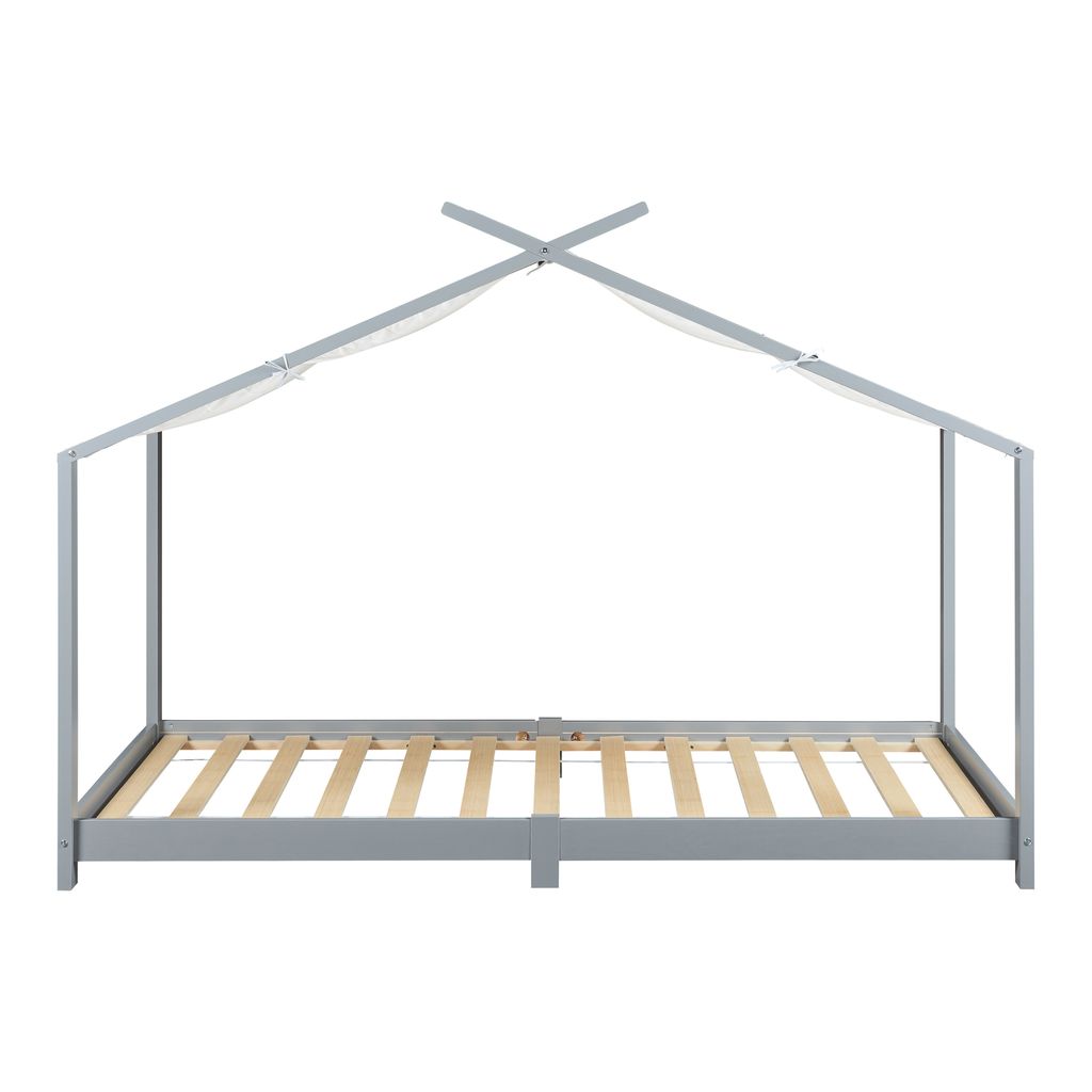 Kinderbett 'Brome' Hausbett 90 x 200 cm Grau Produktbild 