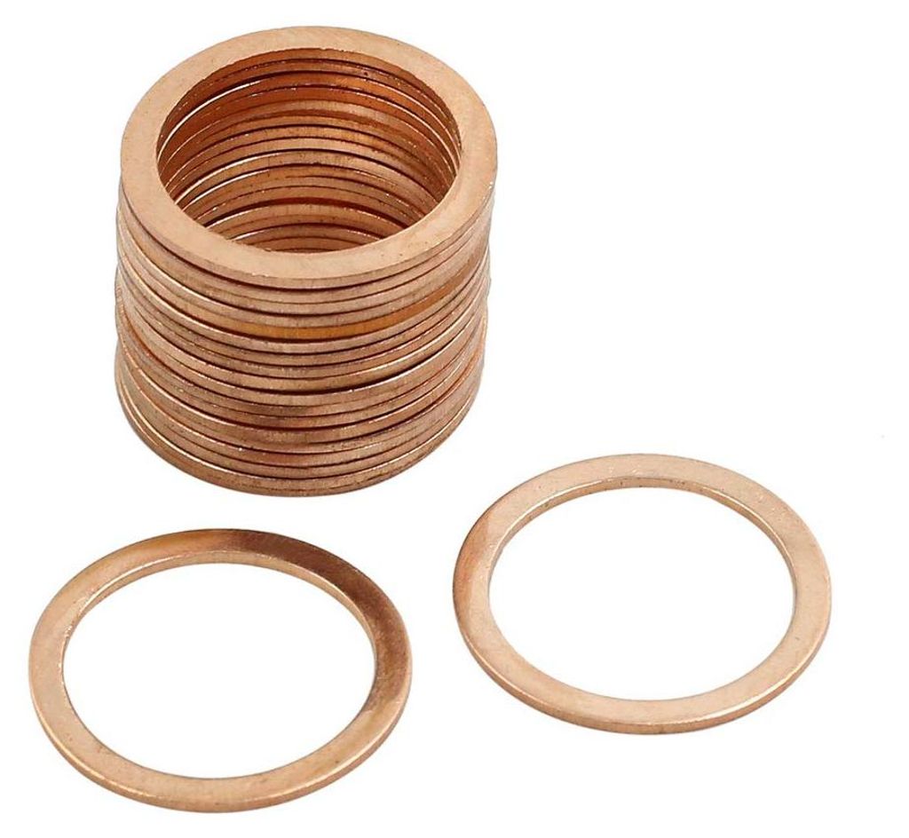 20 Kupfer-Dichtungsringe, 20 mm Innendurchmesser. Flache Dichtungsringe, O-förmig.