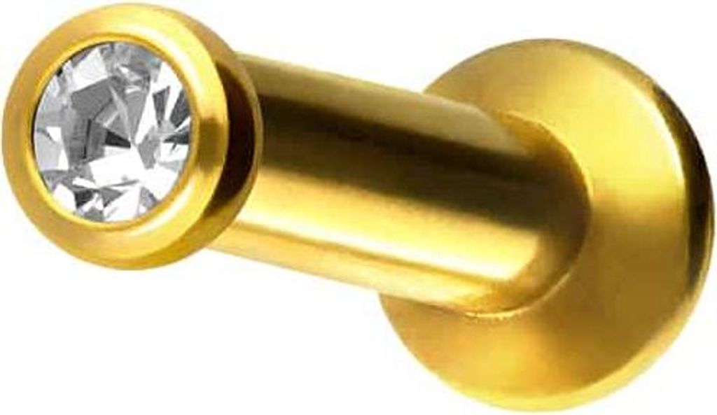 Ohrpiercing, Nasenpiercing Chirurgenstahl Triple Piercing Mini Labret mit Innengewinde FLAT-DISC + KRISTALL Gold Stablänge: 6mm | Discgröße: 1,5mm