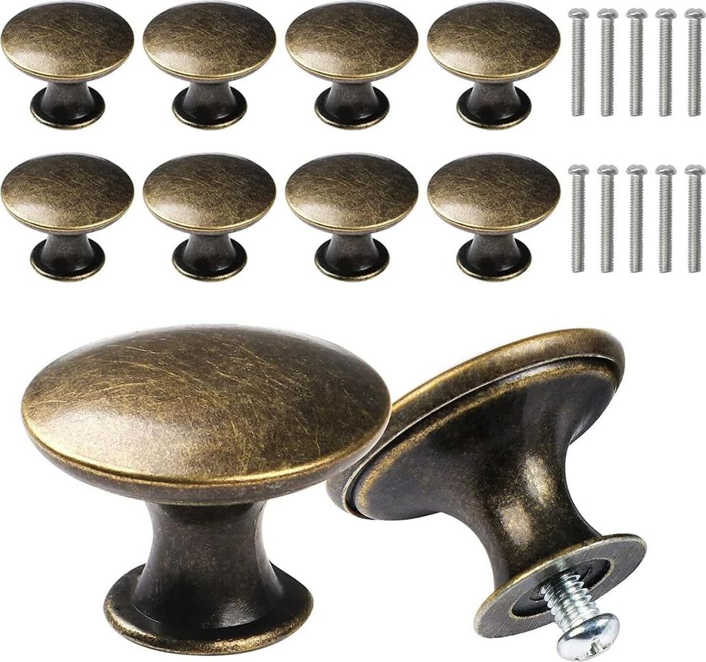10 Stück Antike Bronze Schranktürknöpfe Vintage Runde Schubladengriff mit 10 Schrauben Möbelknöpfe Kommodenknöpfe, Schubladenknöpfe Set für...