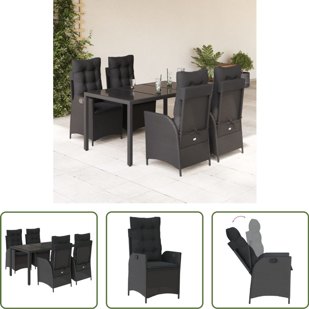The Living Store 5-tlg. Garten-Essgruppe mit Kissen Schwarz Produktbild 