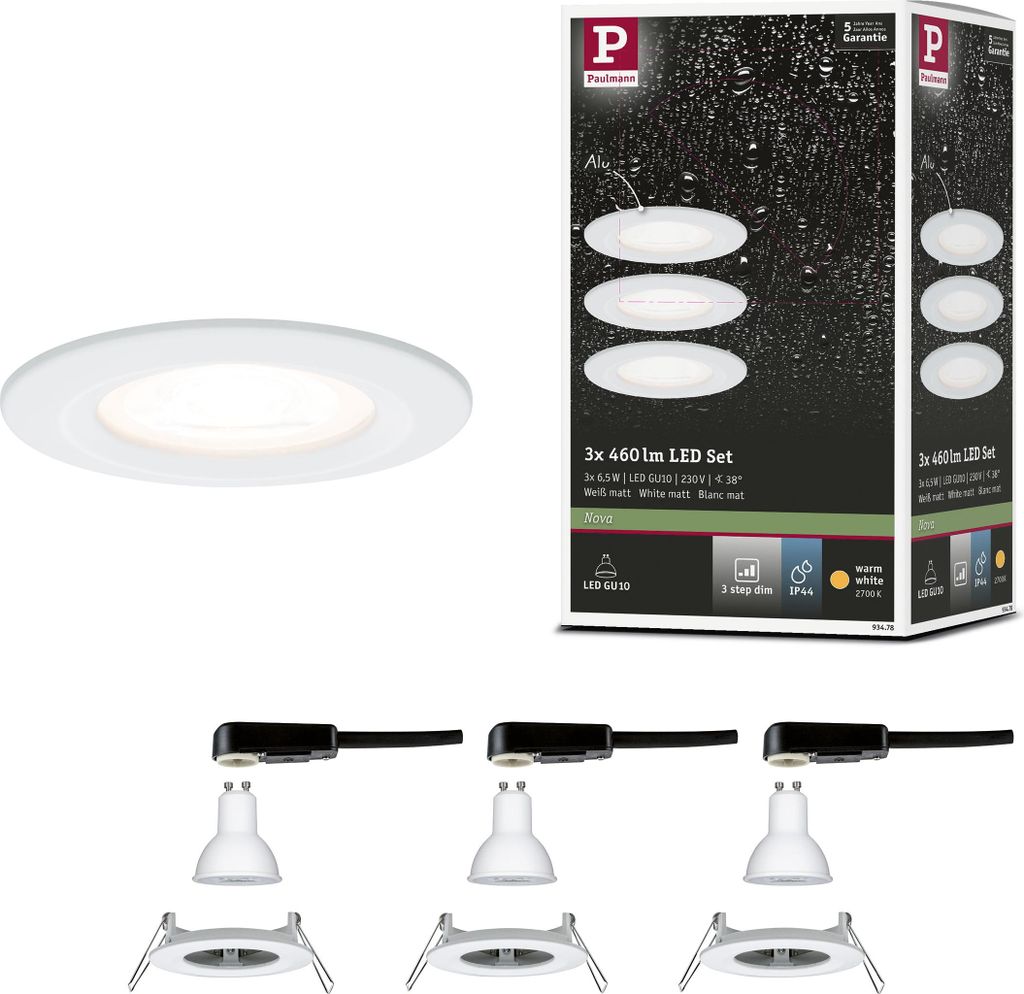 Paulmann LED inbouwspot Nova, basisset, vast Productafbeelding 
