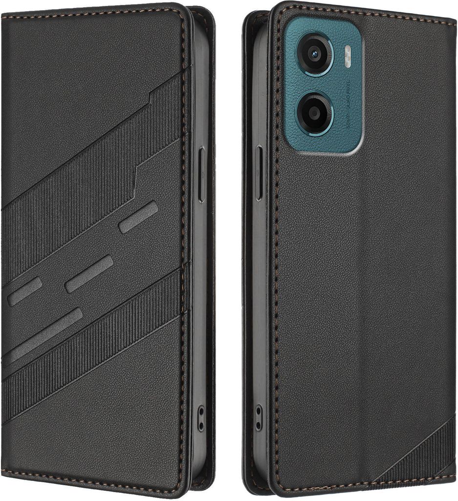 Hülle für Motorola Moto G05, Kunstleder Brieftaschen Handyhülle mit Kartenfach und Standfunktion Schwarz
