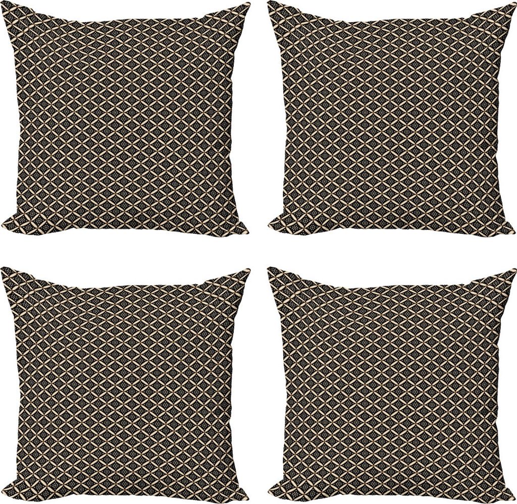 ABAKUHAUS Boho Kissenbezug Set (4 Stück), Antik Geometrisch Folk-Muster, Moderner Doppelseitiger Digitaldruck, 50 cm x 50 cm, Dunkelbraun und Beige