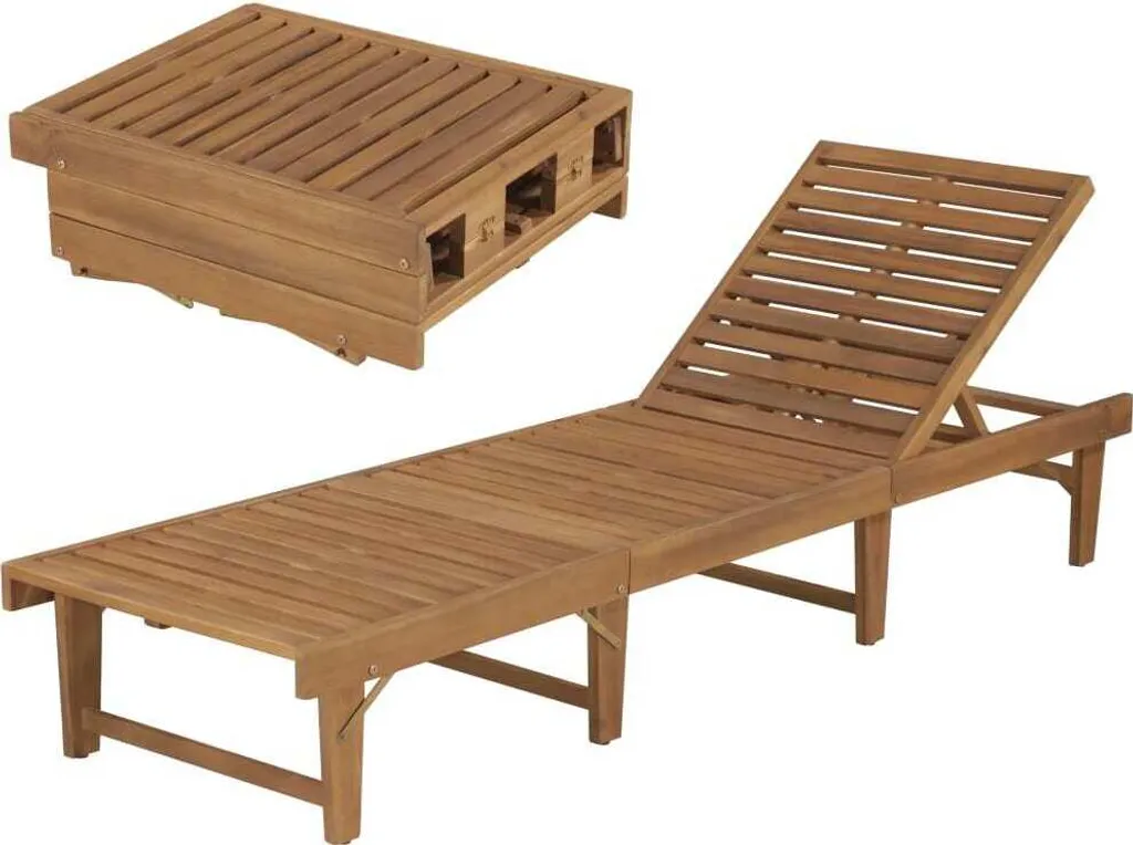 Bain de soleil pliable acacia pour piscine et terrasse - Confort bois