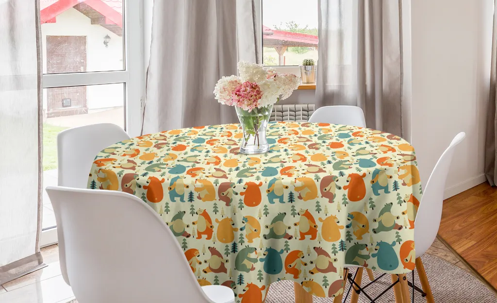 Tovaglia Rotonda Antimacchia ABAKUHAUS 150 cm Happy Bears Nordic