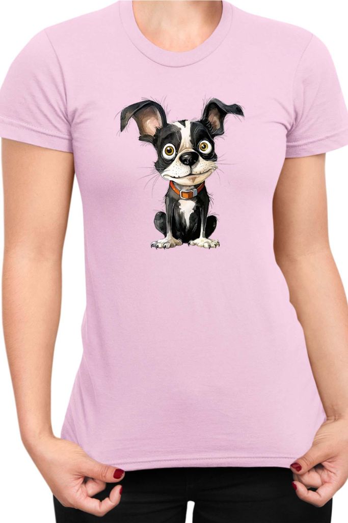 Damen T-Shirt Funny Dogs Breeds Boston Terrier Dog Breed 010, Lady S / Hellrosa
