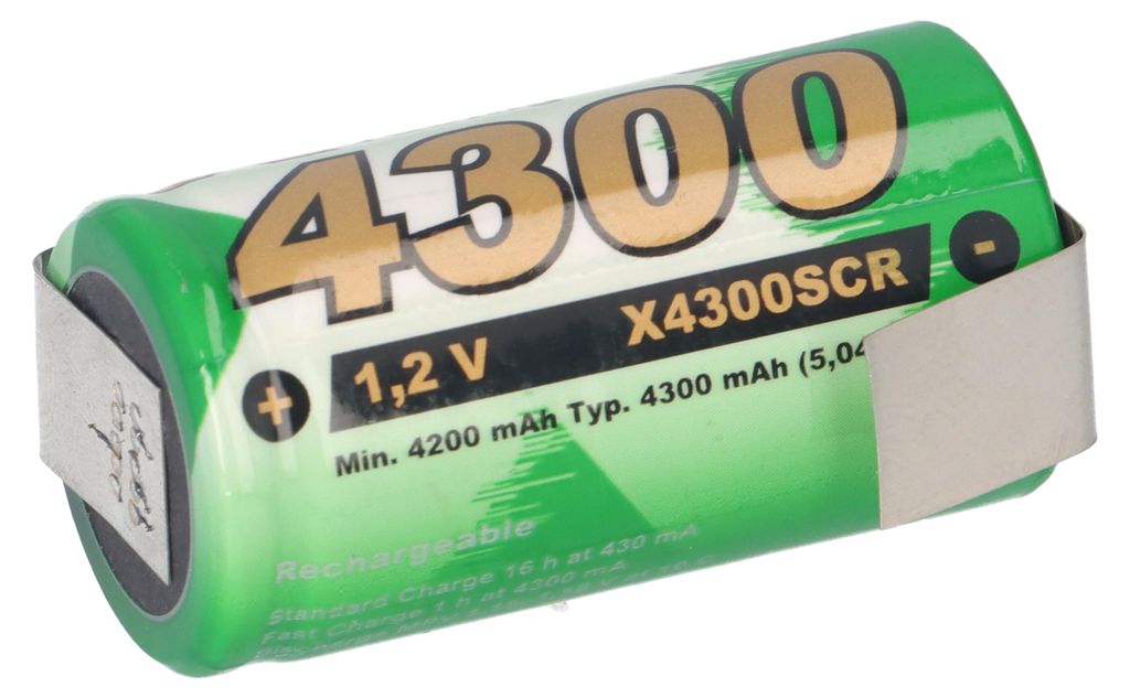 XCell Sub-C Akku 1,2V 4300mAh Ni-MH Hochstrom mit Z-Lötfahne