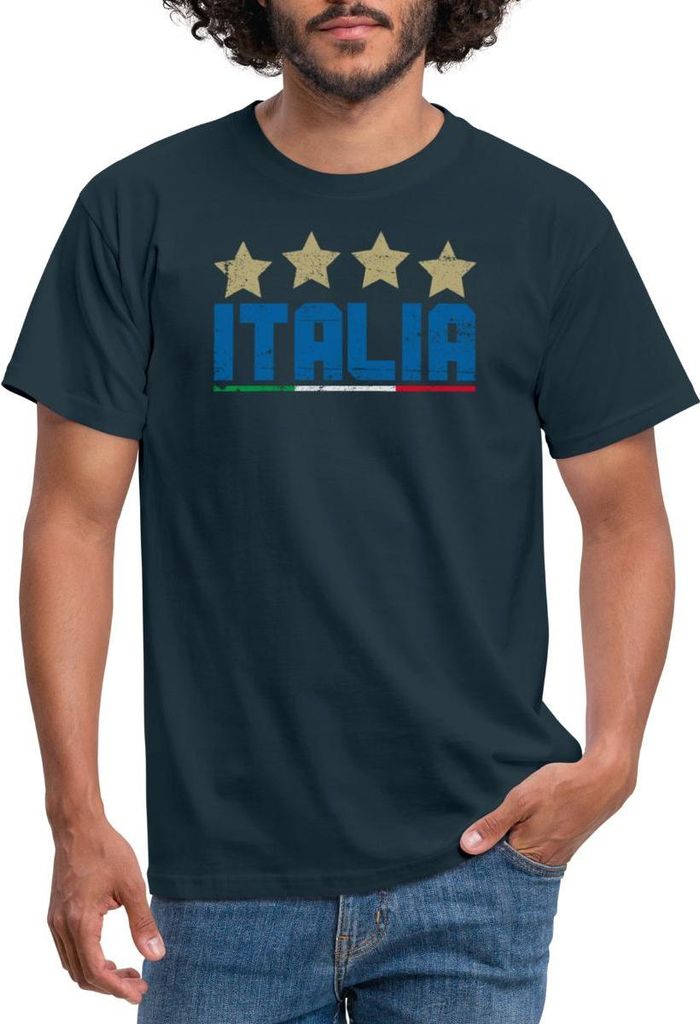 Spreadshirt Italien Vier Sterne Weltmeister Fußball Männer T-Shirt, M, Navy