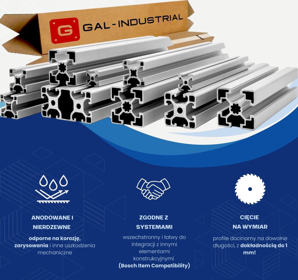 GAL-INDUSTRIAL | Profil konstrukcyjny aluminiowy – 40x40mm Zdjęcie produktu 