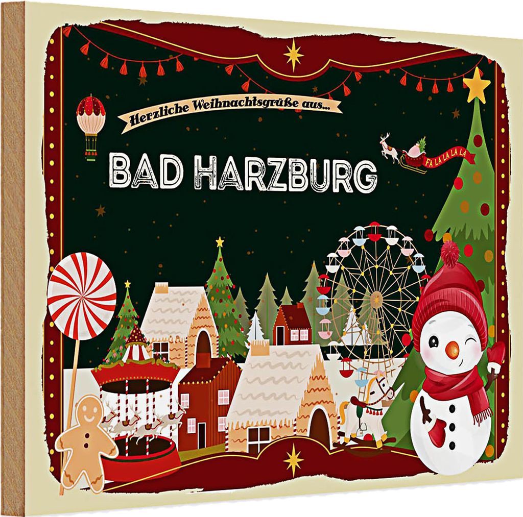 Holzschild Weihnachten Grüße aus BAD HARZBURG 30x20cm