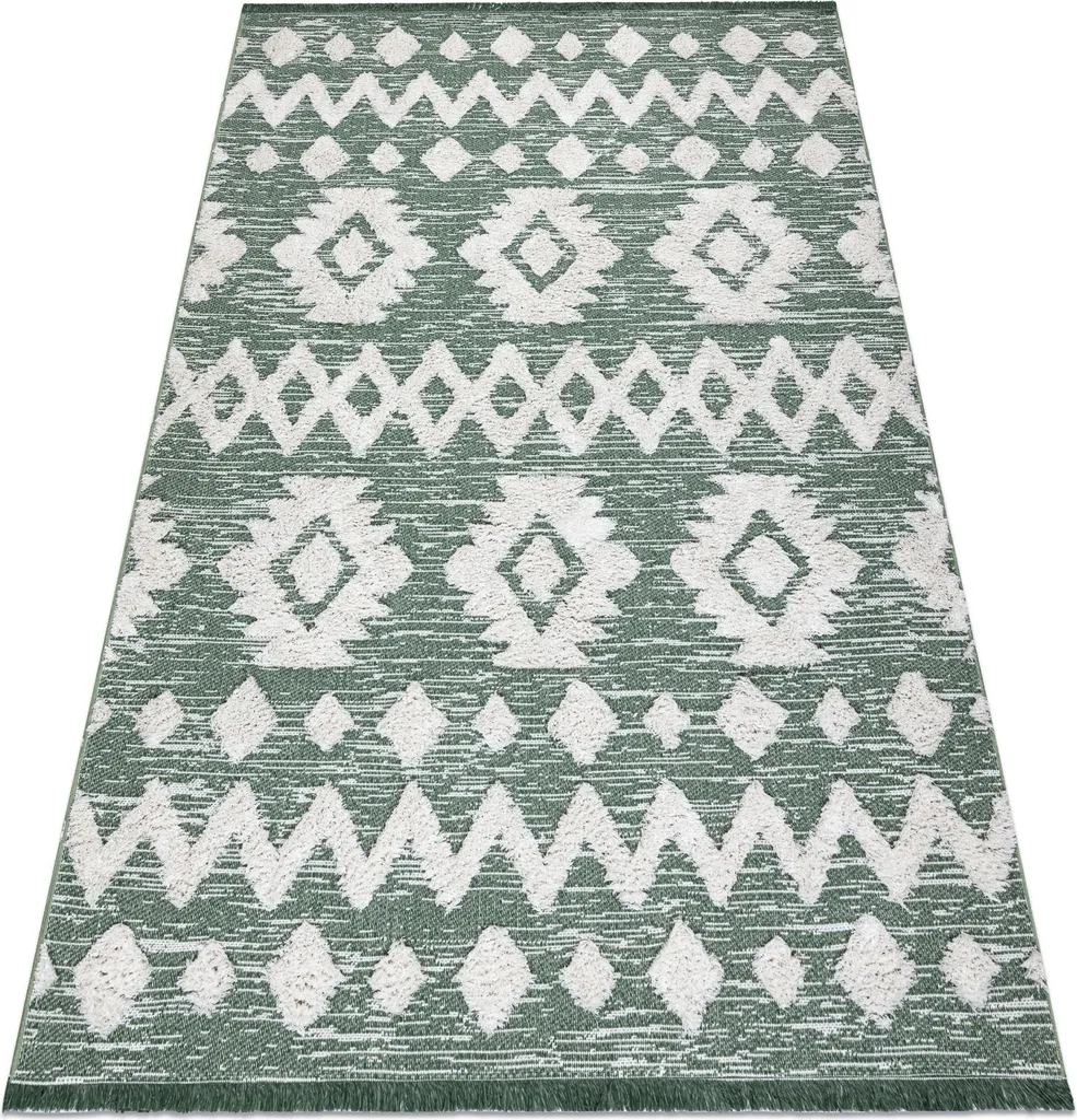 Tapis en Coton Recyclé Style Berbère Vert et Blanc - 117x170 cm ECO SIZAL