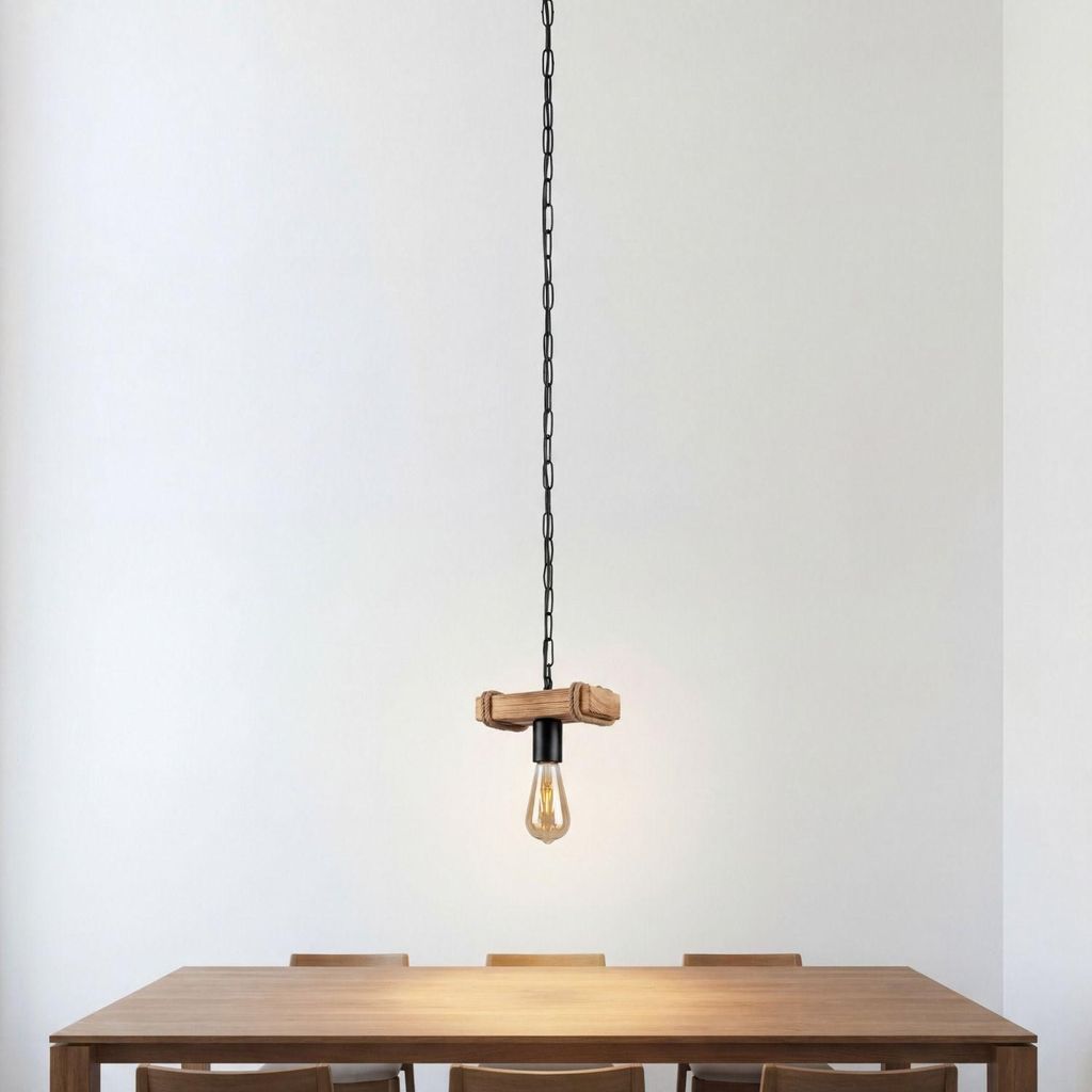 Pendelleuchte Metall H: max. 115 cm geflammtes Holz Schwarz E27 Rustikal