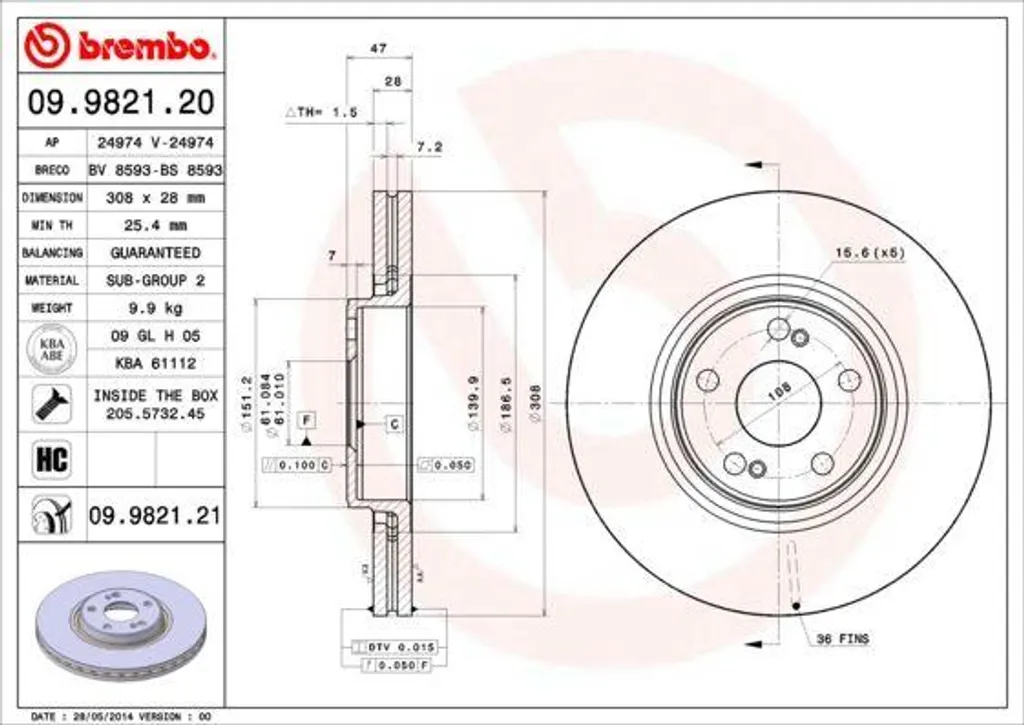 Disque de frein avant Brembo pour Renault Espace IV et Laguna II 300mm