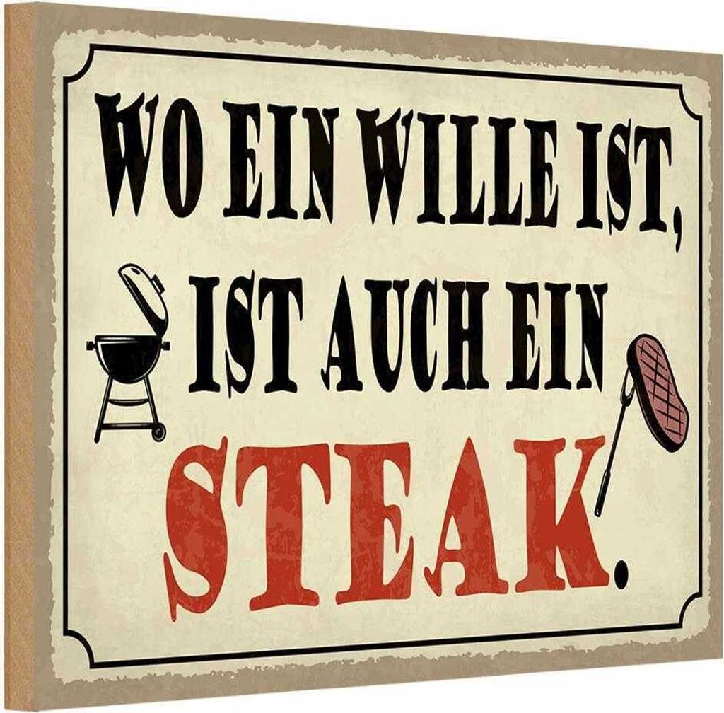 vianmo Holzschild 20x30 cm wo ein Wille ist Steak Grill Essen Trinken