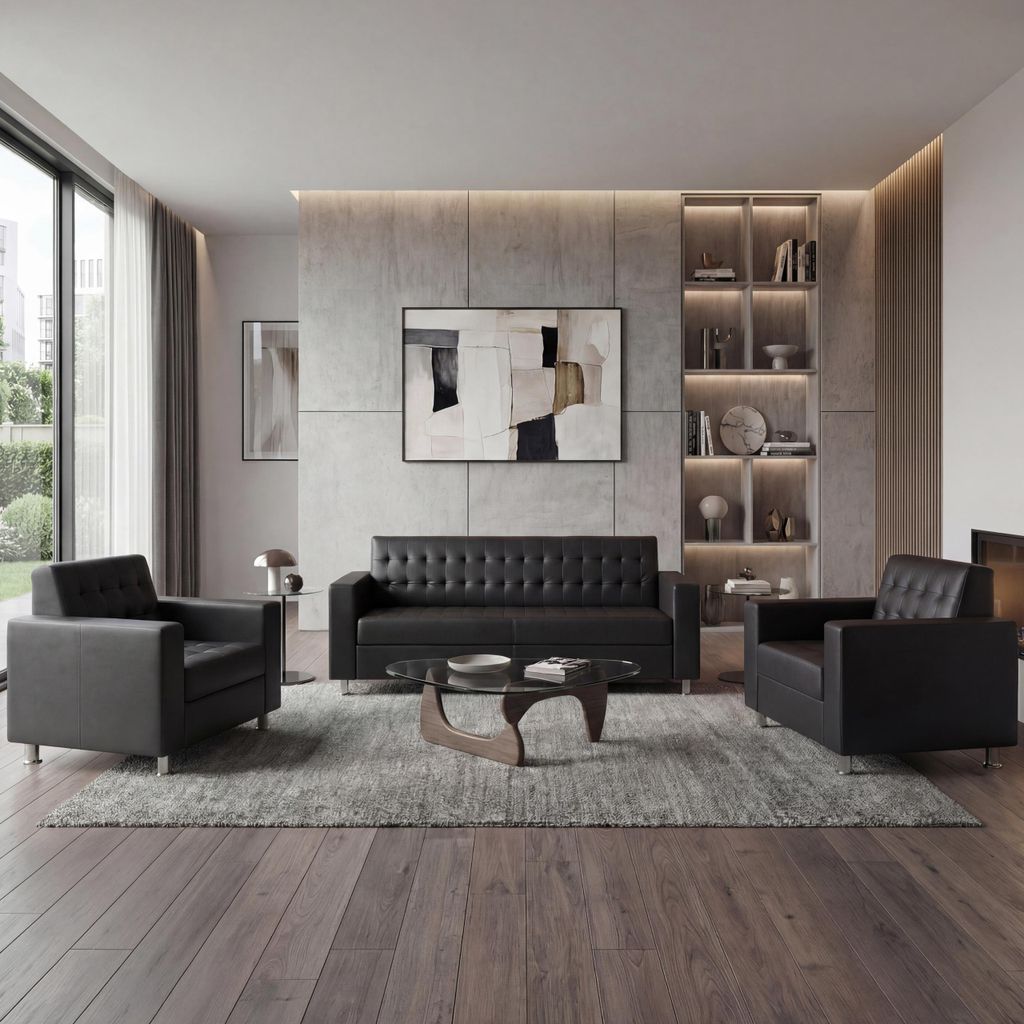 3-1-1 Sofagarnitur Kunda, Couch Loungesofa Kunstleder, Metall-Füße schwarz