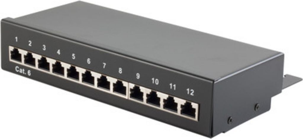 Patchpanel Patchfeld Cat.6, 12-Port schwarz