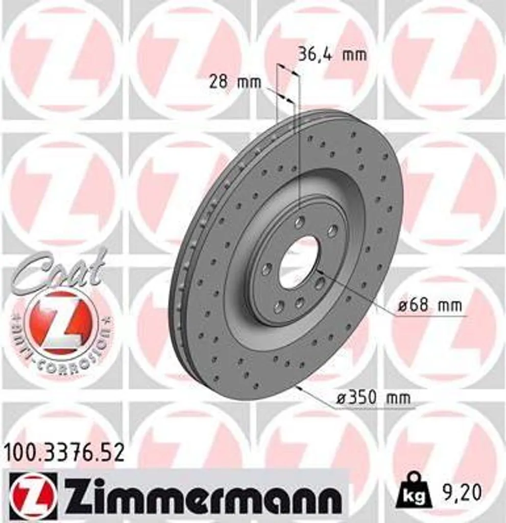 Disque de frein ZIMMERMANN 100.3376.52 pour Audi A8 4N et Q7 4M0615601J