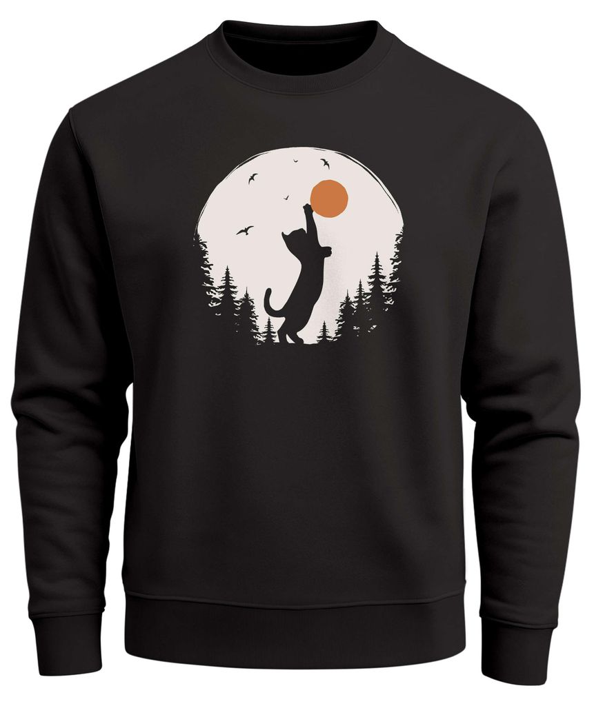 Sweatshirt Herren Frontprint Pullover mit Print Naturmotiv mit Katze Sonne Outdoor Fashion Streetwear Neverless