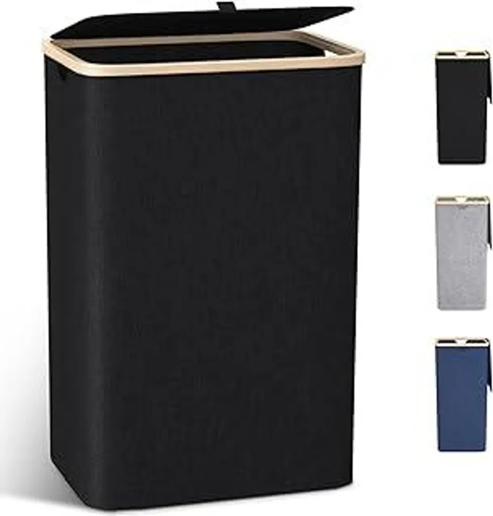 Cesto Portabiancheria 100L Nero con Coperchio | Sacco Estraibile Slim