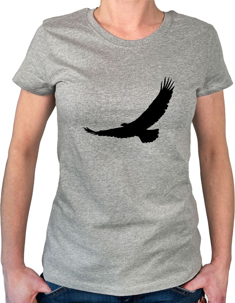 Huuraa Damen T-Shirt Eagle Silhouette Adler M Sport Grey Bio Baumwolle Fairtrade Damenshirt Geschenkidee