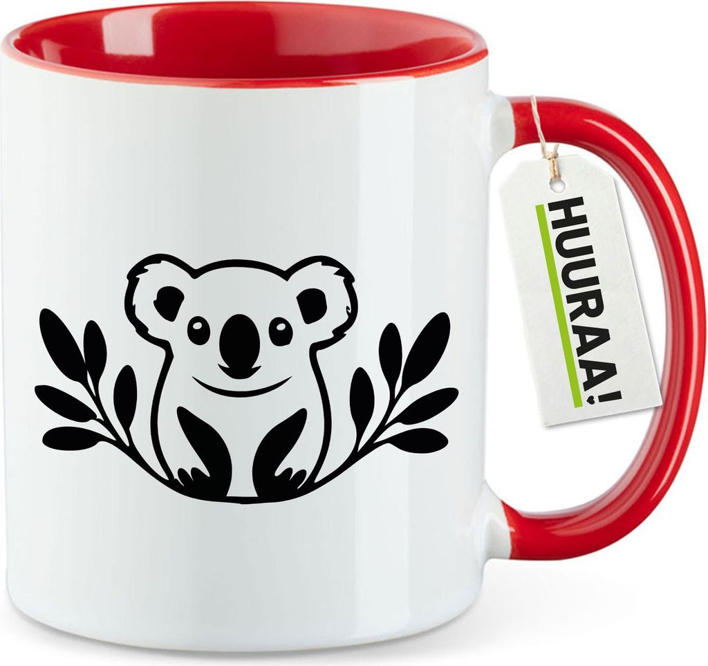 Huuraa Kaffeetasse Koala Silhouette 330ml Rot Keramik Kaffeebecher Geschenkidee