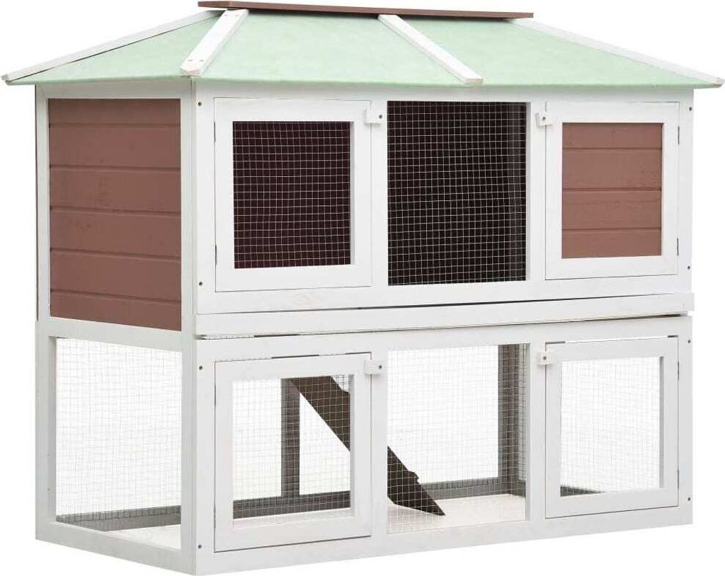 The Living Store Kleintier-/Kaninchenstall 2 Etagen Braun Holz