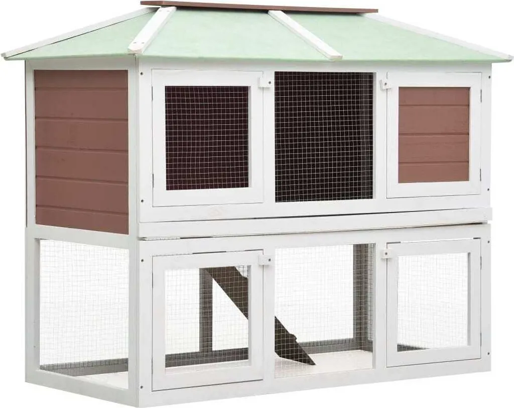 Cabane à lapins 2 étages en bois massif - Clapier extérieur brun chic