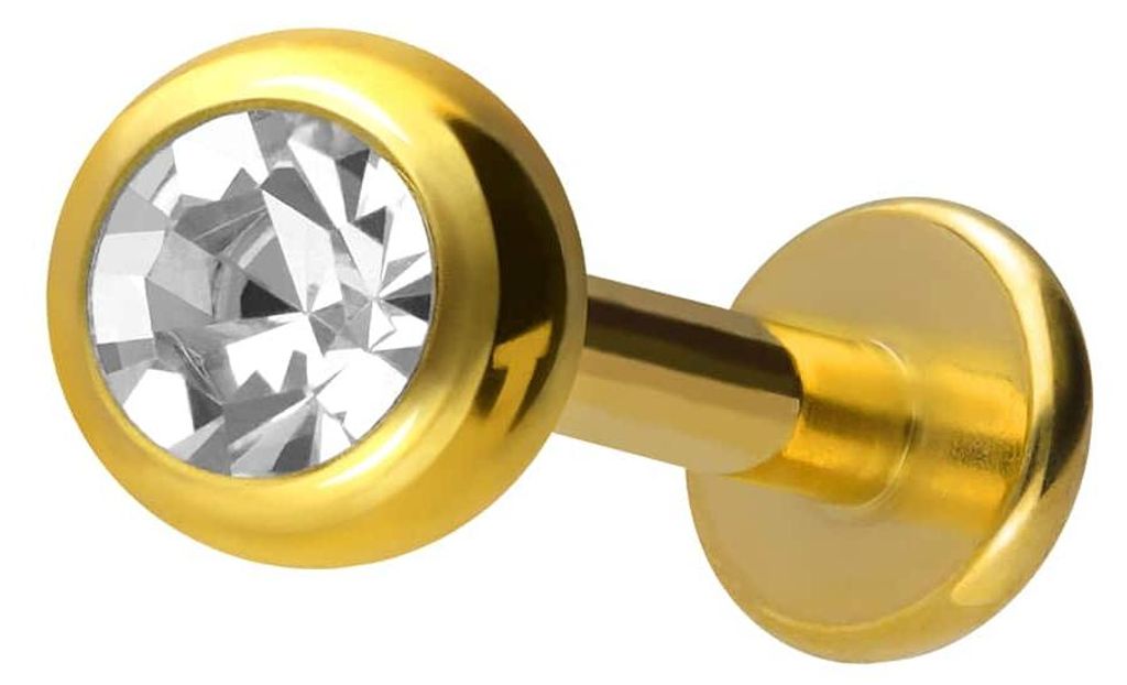 Ohrpiercing, Nasenpiercing Titan Labret mit Innengewinde KRISTALL Gold Stablänge: 7mm + Stabstärke: 1,6mm + Kugelgröße: 4mm