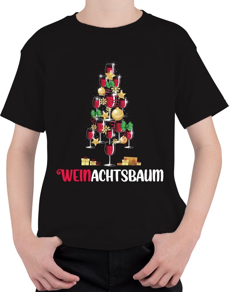 Weinachtsbaum Weintrinker - Weihnachten Weihnachtsgeschenk Christmas Uni Kinder T-Shirt, Schwarz, 104