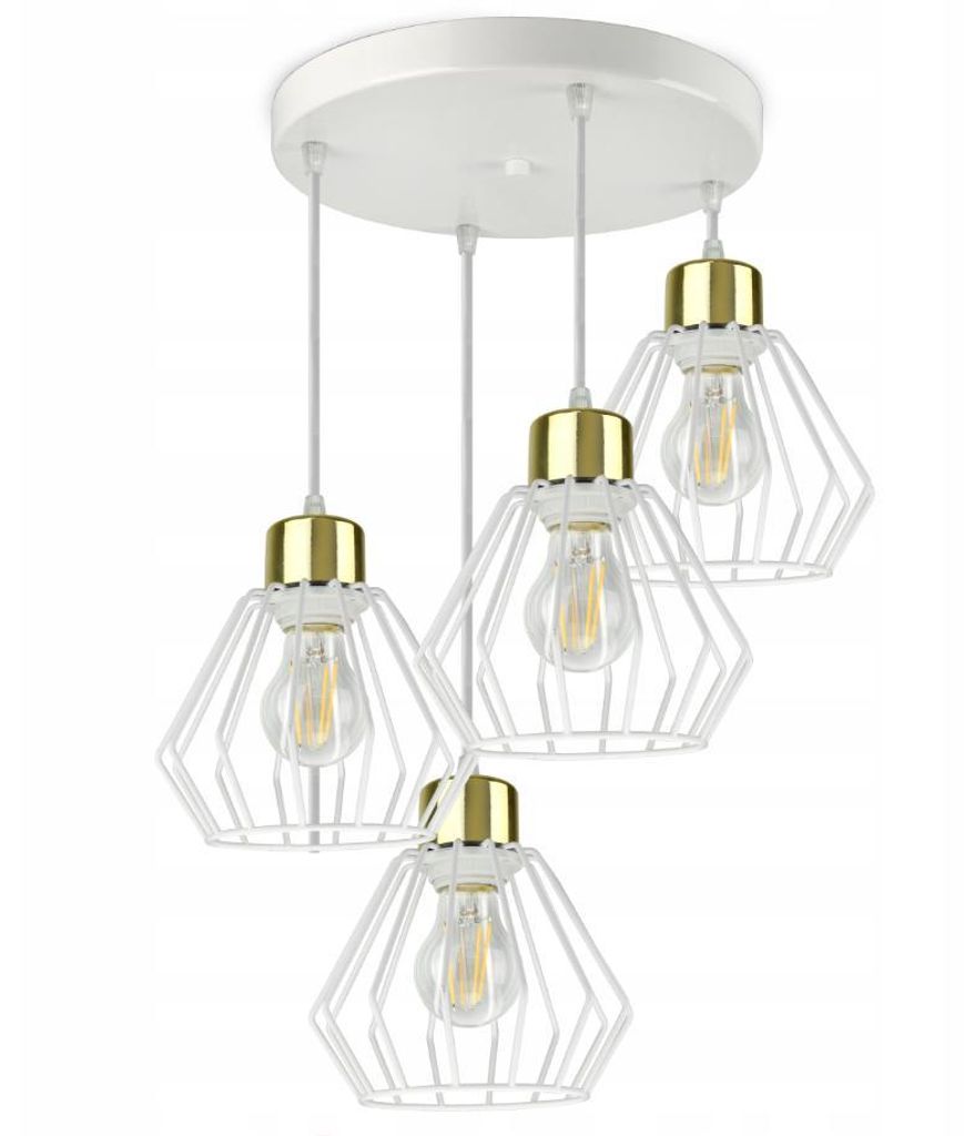 Luxolar Led Pendelleuchte 4 flammig aus Metal Draht Weiß-Gold im Edison-Stil E27 60W - Deckenleuchte GLAM Design - Hängelampe für Wohnzimmer, K...