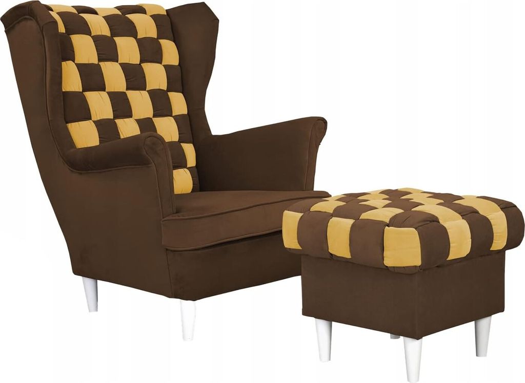 Family Meble Ohrensessel mit Hocker Carol Duo Relaxsessel Skandinavisch Bequemer Sessel Loungesessel Fernsehsessel Wohnzimmer Schlafzimmer (AMO 28/30)