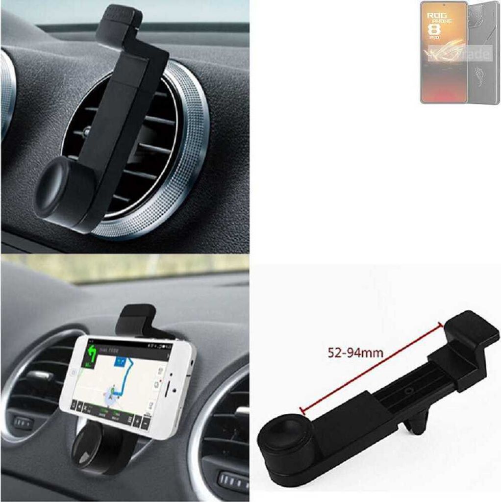 K-S-Trade Lüftungshalterung kompatibel mit Asus ROG Phone 8 Pro KFZ-Halterung Autohalterung Handy-halterung Lüftungsgitter Lüftungsschlitze Schwarz