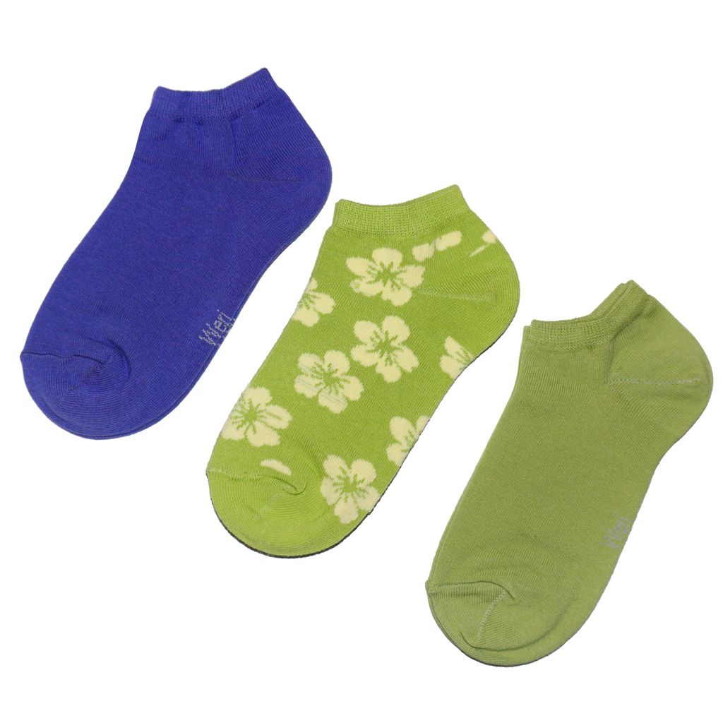 Sneaker Socken für Mädchen und Damen 3-er Pack aus Baumwolle Hawaii Limette Größe 35-38