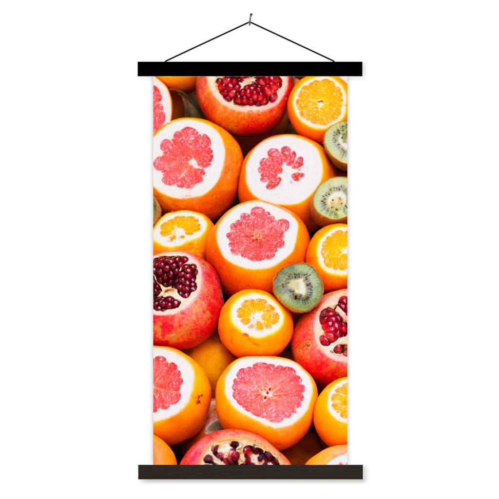 MuchoWow Textilposter Obst - Zitrusfrüchte - Orange 90x180 cm mit schwarzem Rahmen - Dekoration Wohnzimmer