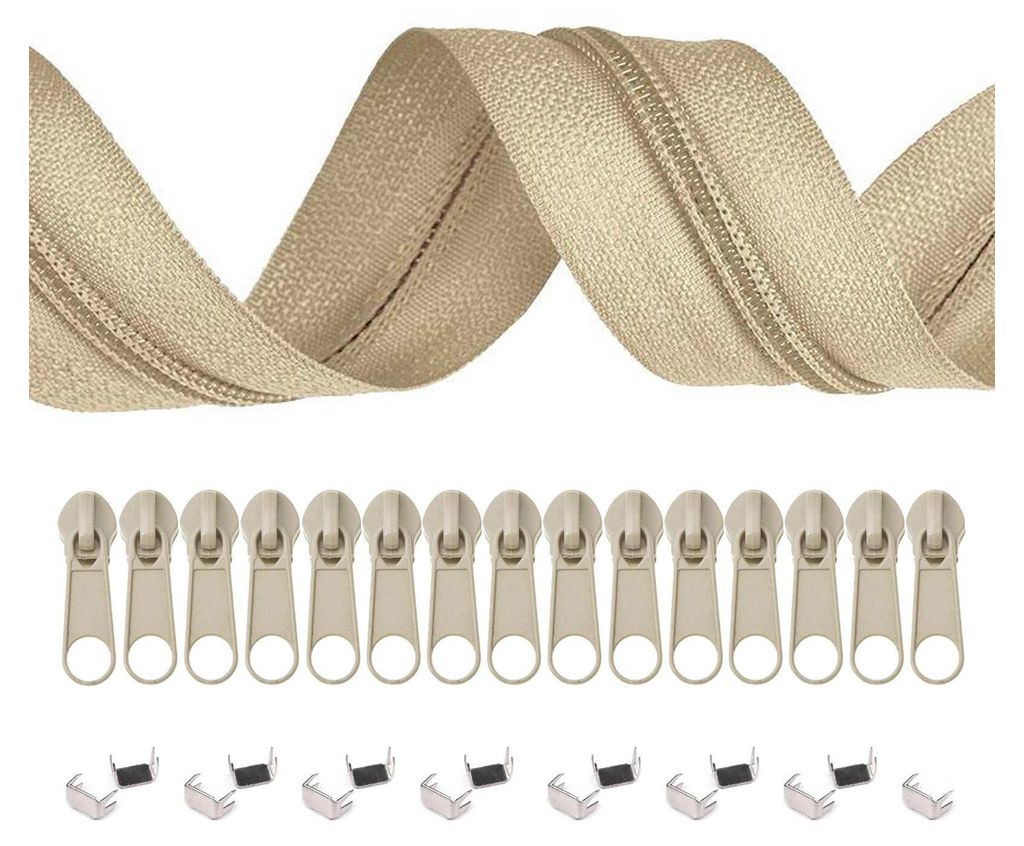 6m Endlos-Reißverschluss 5mm mit 15 Zippern und 15 Endstücke freie Farbwahl, Farbe:010 beige
