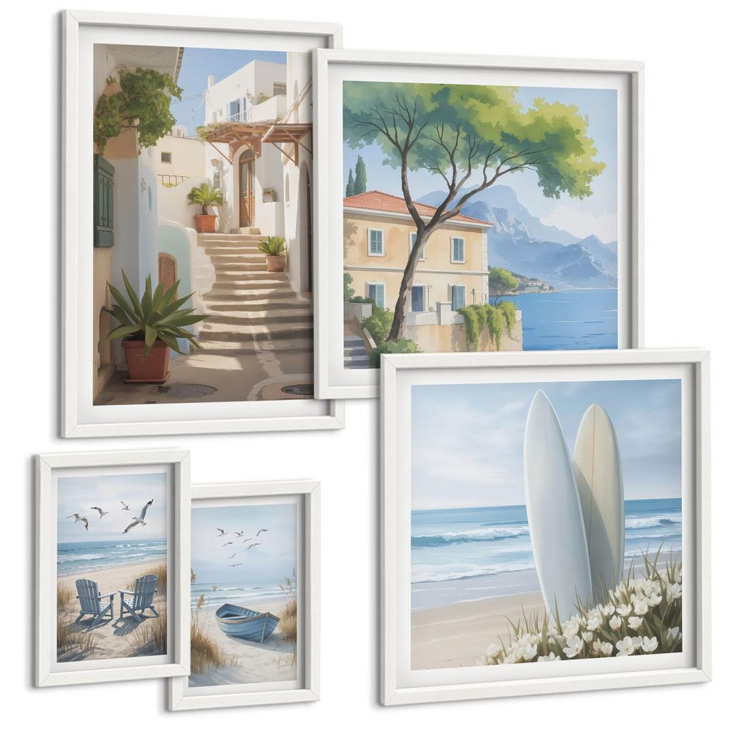 Bilder Set 5-teilig im Goldrahmen Rahmen – Wandbilder 5 Stück – gerahmte Poster für Wohnzimmer, Schlafzimmer und Flur – 50x50 cm - 40x60 cm...