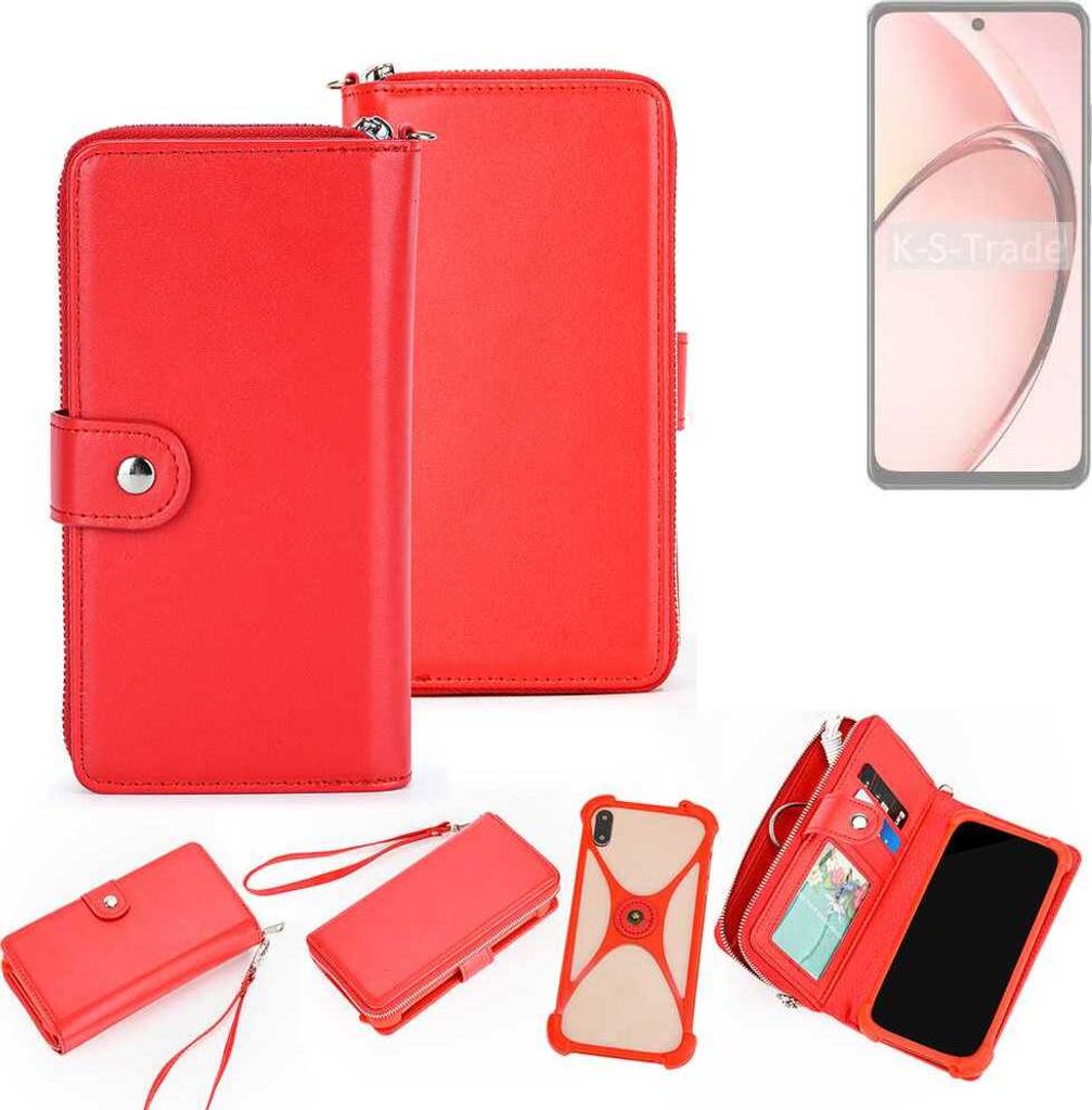 K-S-Trade 2in1 Schutzhülle Portemonnee Handyhülle mit Bumper kompatibel mit Oppo A3 5G CPH2683 Hülle Case Etui Geldbörse Smartphone rot (1x)