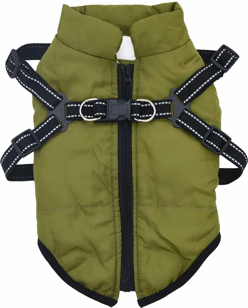 vidaXL Cappotto per cani con pettorina Verde oliva L Pile e poliestere