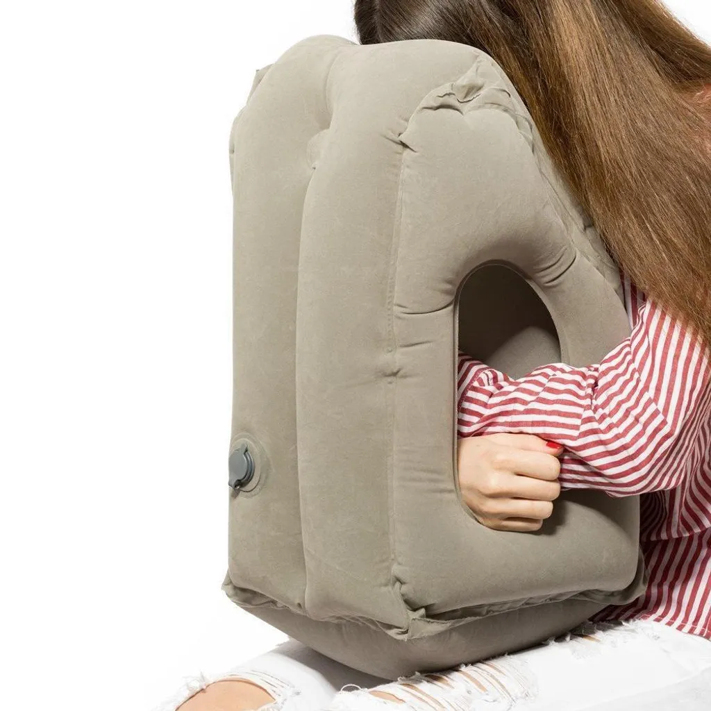 Coussin de voyage gonflable ergonomique avec support bras intégré Gris - 10