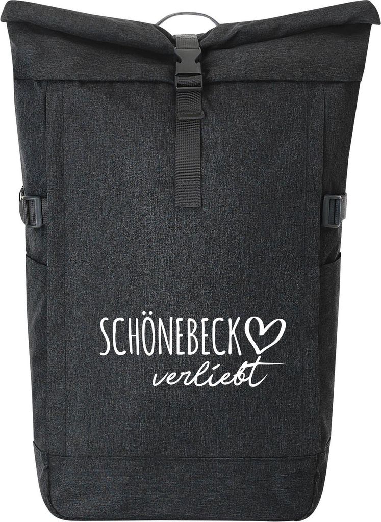 Huuraa Kurierrucksack Schönebeck verliebt 30-44 Liter Black Melange Fairtrade Rolltop Rucksack Geschenkidee