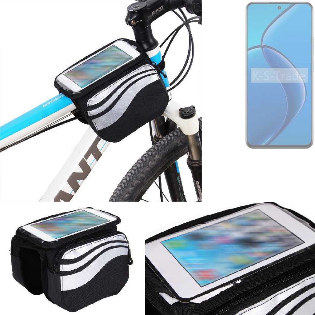 K-S-Trade Rahmentasche Fahrrad-Halterung kompatibel mit Realme 12 4G Rahmenhalterung Fahrrad Handyhalterung Fahrradtasche Handy Smartphone Halterung