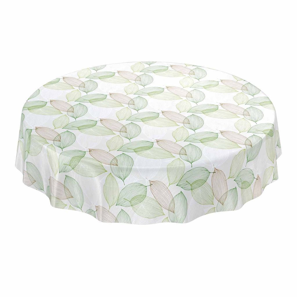 Tischdecke Wachstuch Blumen Grau Robust Wasserabweisend Rund 140 cm