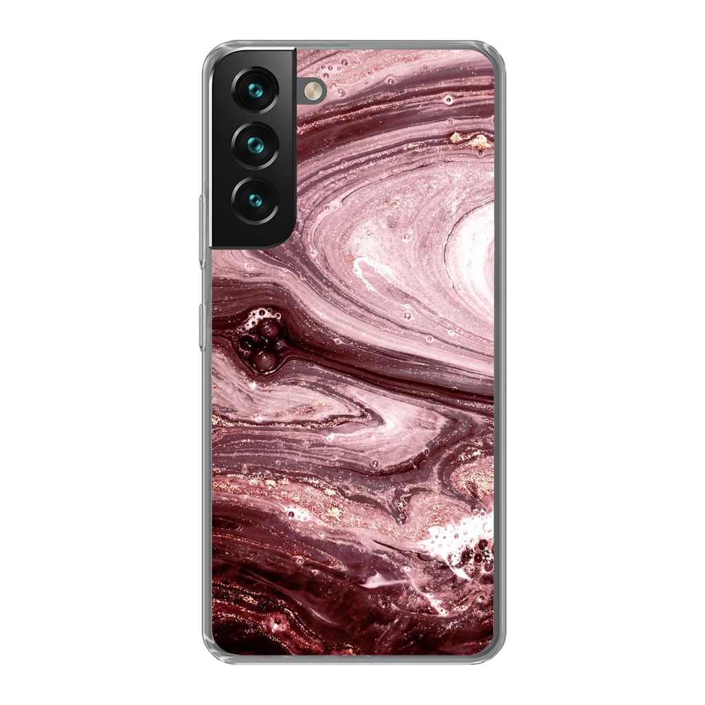 MuchoWow Handyhülle Schutzhülle Hülle für Samsung Galaxy S22 Marmor - Gold - Rosa Silikon Softcase Handy Hülle - Mobiltelefonhülle