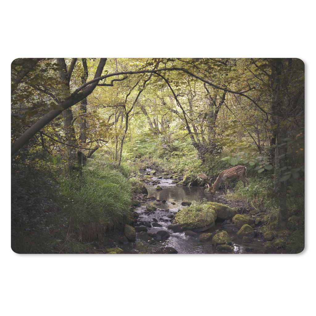 MuchoWow Schreibtischunterlage Hirsch - Baum - Wald 60x40 cm - XXL Mauspad - Großes Mauspad